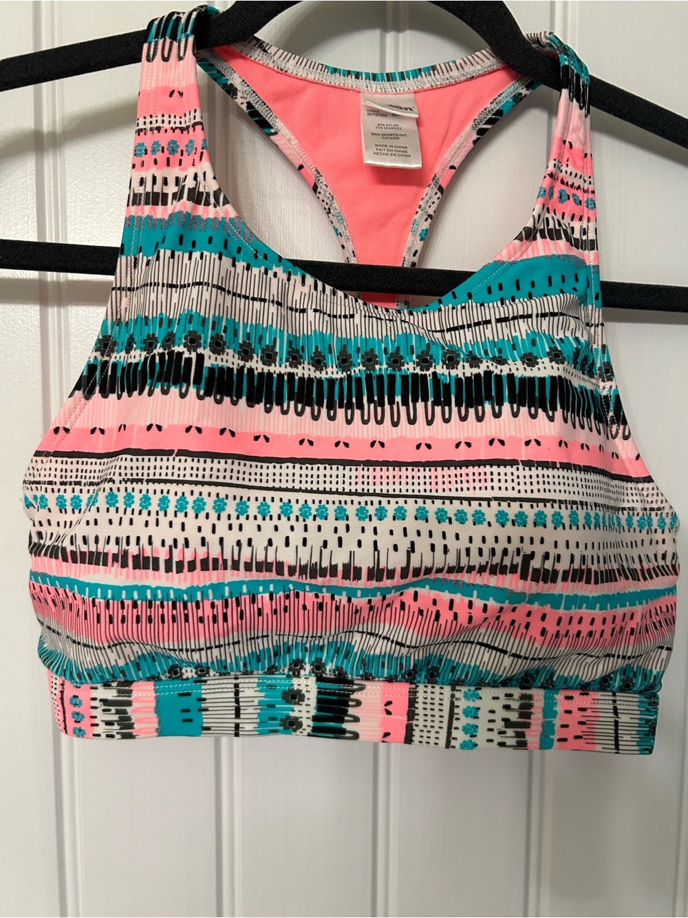 Racerback Bikini Top in Coral Pink & Teal Pattern
